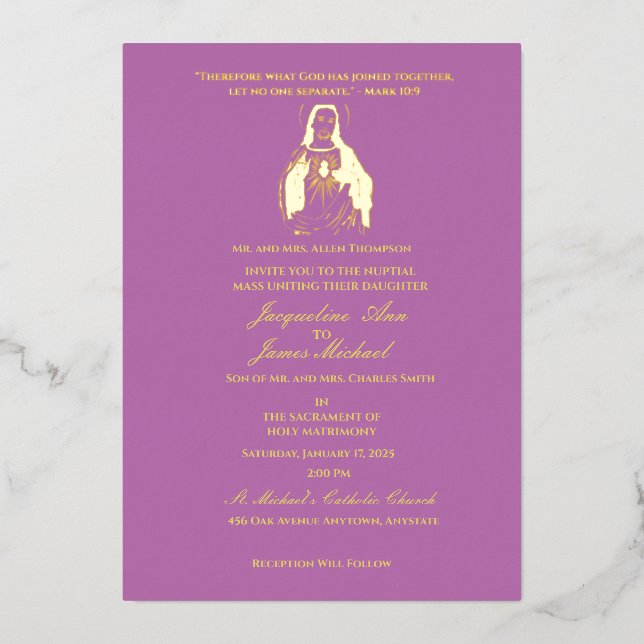 Jesus Sacred Heart Catholic Foil Invitation (Front)