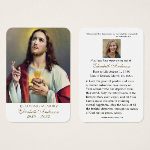 Jesus Sacred Heart Catholic Funeral  Holy Card 