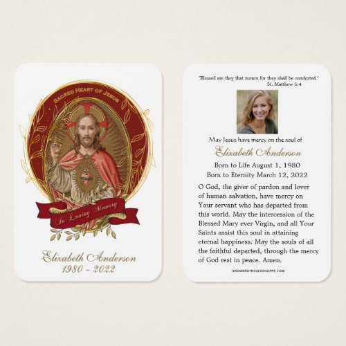 Jesus Sacred Heart Catholic Funeral Holy Card 