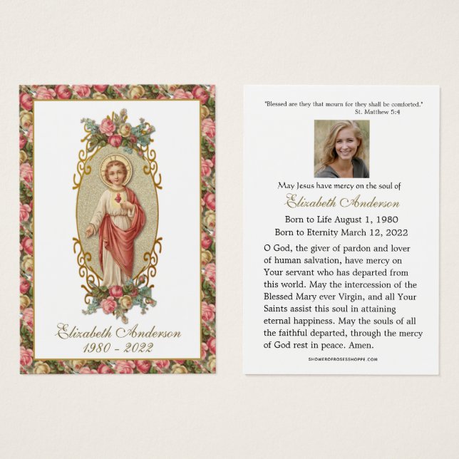 Jesus Sacred Heart Catholic Funeral Holy Card  (Front & Back)