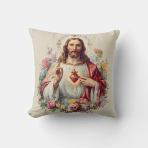 Jesus Sacred Heart Christian Traditional Catholic  Throw Pillow