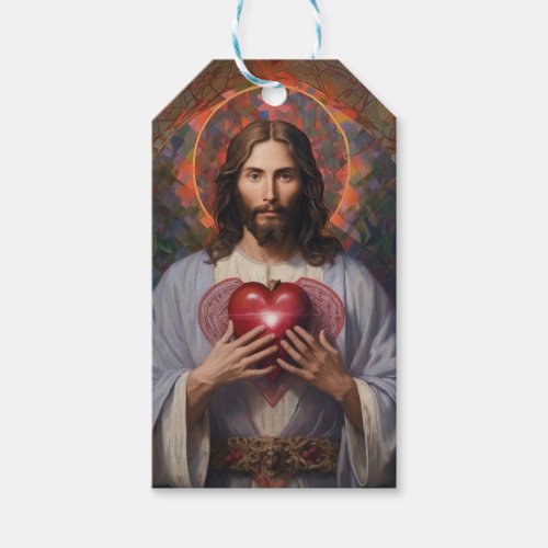 Jesus sacred heart oil painting gift tags