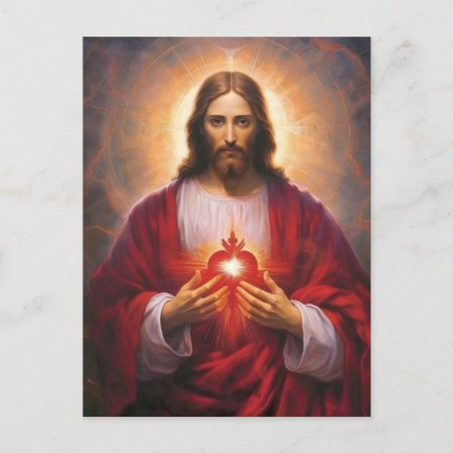 Jesus sacred heart oil painting postcard