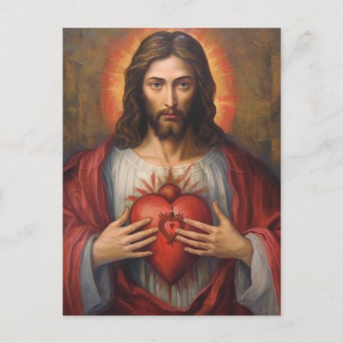 Jesus sacred heart oil painting postcard