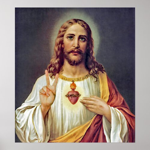 Jesus Sacred Heart Peace Sign Portrait