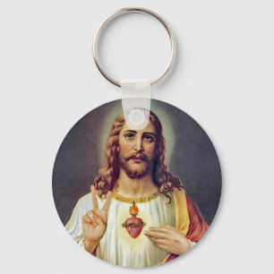 Jesus Sacred Heart Peace Sign Portrait Keychain