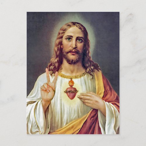 Jesus Sacred Heart Peace Sign Portrait Postcard