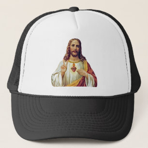Jesus Sacred Heart Peace Sign Portrait Trucker Hat