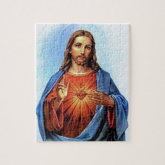 JESUS SACRED HEART  WOOD FRAME 27  CUSTOMIZABLE PR JIGSAW PUZZLE (Vertical)