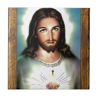 JESUS SACRED HEART WOOD FRAME 29 CUSTOMIZABLE P CERAMIC TILE