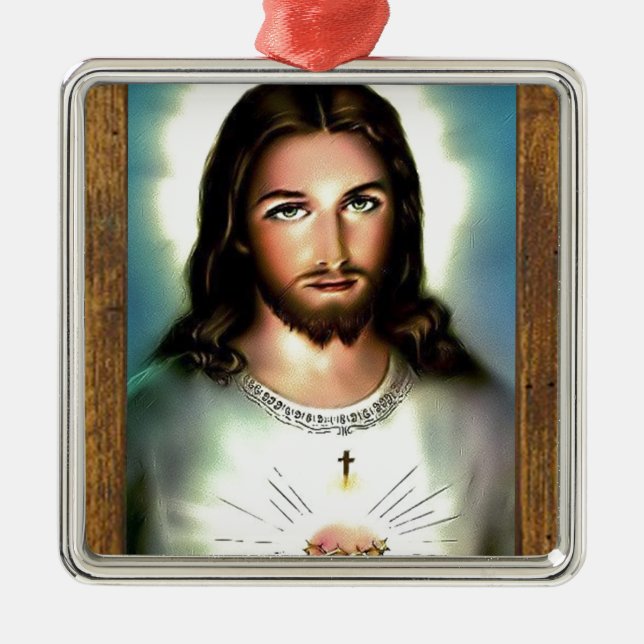 JESUS SACRED HEART  WOOD FRAME 29  CUSTOMIZABLE P METAL ORNAMENT (Front)