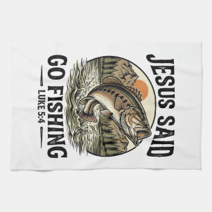 Jesus Said Go Fishing Vintage Bass Christian Kitchen Towel