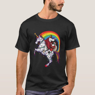 Jesus Santa Riding On Unicorn Cute Kids Boys Men F T-Shirt
