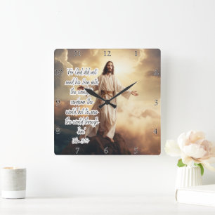 Jesus: Save the World, John 3:17 Square Wall Clock