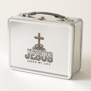 Jesus Saved My Life Vintage Engraving Christian De Metal Lunch Box