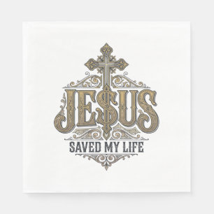 Jesus Saved My Life Vintage Engraving Christian Sh Napkins