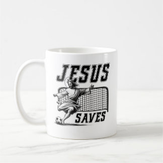 Jesus Saves and Scores - Funny Jesus Soccer Meme Coffee Mug