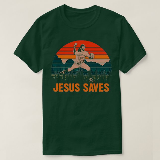 Jesus Saves Baseball Jesus T-Shirt (Design Front)