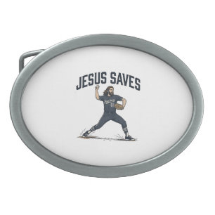 Jesus Saves Baseball Pitcher Vintage Engraving Shi Belt Buckle