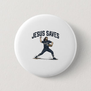 Jesus Saves Baseball Pitcher Vintage Engraving Shi Button