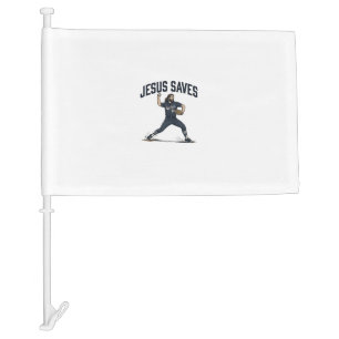Jesus Saves Baseball Pitcher Vintage Engraving Shi Car Flag