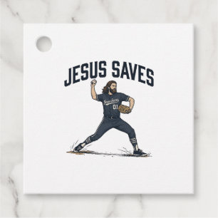 Jesus Saves Baseball Pitcher Vintage Engraving Shi Favor Tags