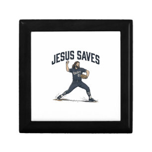 Jesus Saves Baseball Pitcher Vintage Engraving Shi Gift Box
