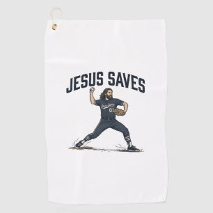 Jesus Saves Baseball Pitcher Vintage Engraving Shi Golf Towel