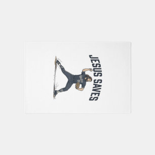 Jesus Saves Baseball Pitcher Vintage Engraving Shi Rug