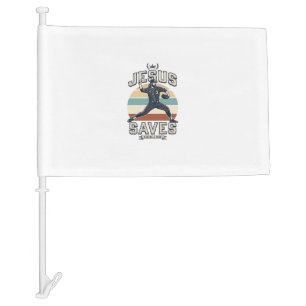 Jesus Saves Baseball Vintage Christian Vector Desi Car Flag