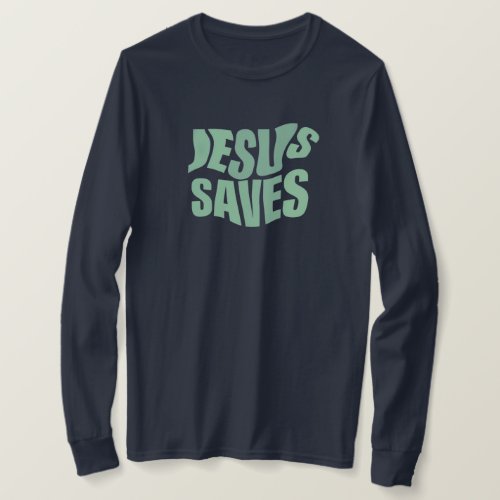 Jesus Saves Blue Print Basic Long Sleeve T_Shirt