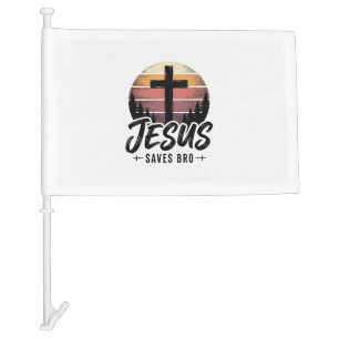 Jesus Saves Bro Vintage Christian Cross Shirt Desi Car Flag