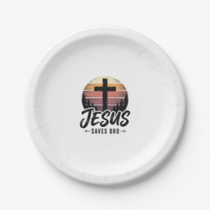 Jesus Saves Bro Vintage Christian Cross Shirt Desi Paper Plates