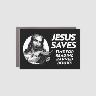 Jesus saves by checking out library books car magnet