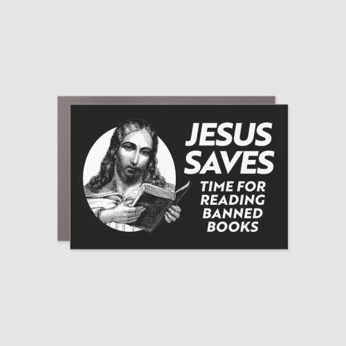 Jesus saves by checking out library books car magnet
