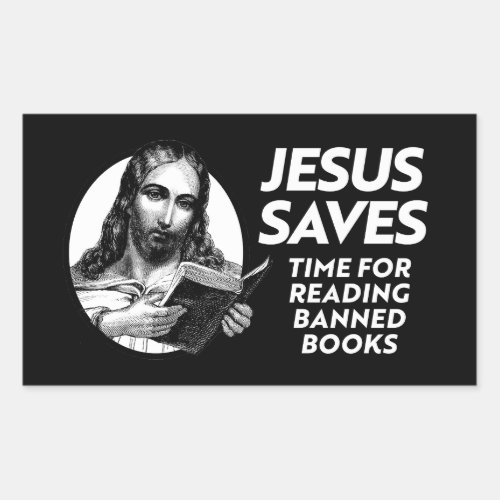 Jesus saves by checking out library books rectangular sticker