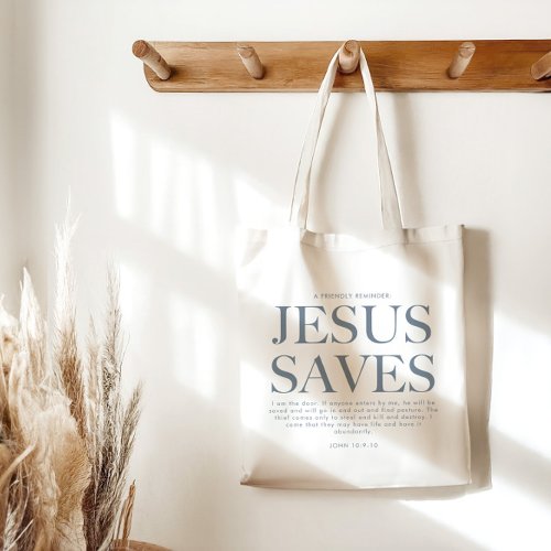 Jesus Saves  Christian Aesthetic Unisex Pale Blue Tote Bag