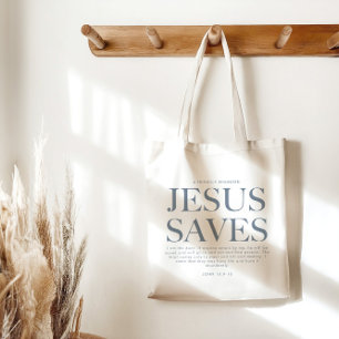 Jesus Saves Christian Aesthetic Unisex Pale Blue Tote Bag
