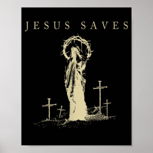 Jesus Saves Christian Faith Cross Vintage Religiou Poster