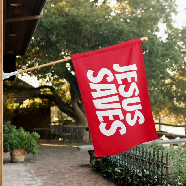 Jesus Saves Christian House Flag (In SItu)