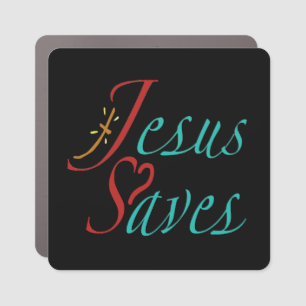 Jesus Saves Christian Quote Black Car Magnet