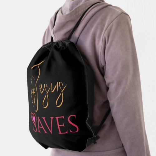 Jesus Saves Christian Quote Drawstring Bag