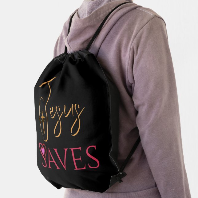 Jesus Saves Christian Quote  Drawstring Bag (Insitu)