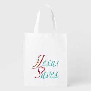 Jesus Saves Christian Quote Grocery Bag