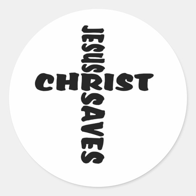 Jesus Saves Cross - black Classic Round Sticker (Front)