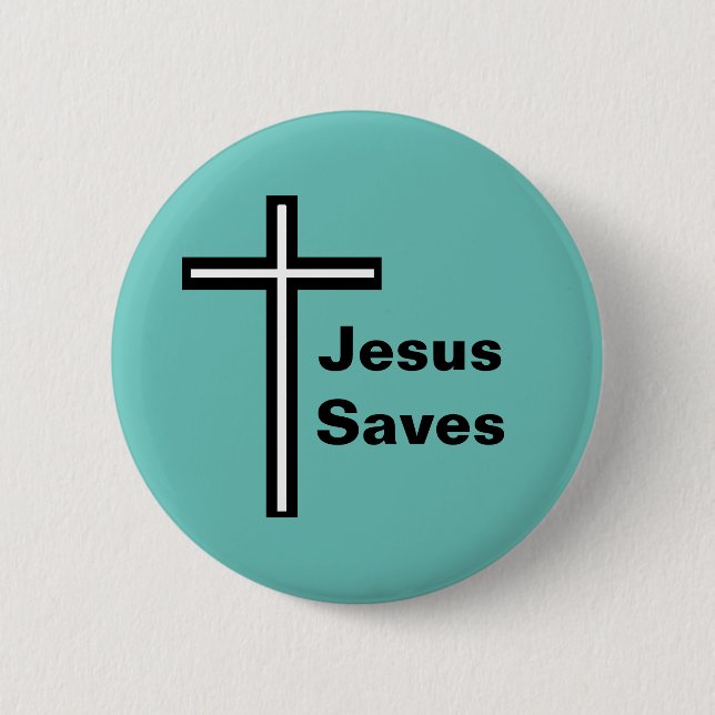 Jesus Saves Cross Christian Button (Front)