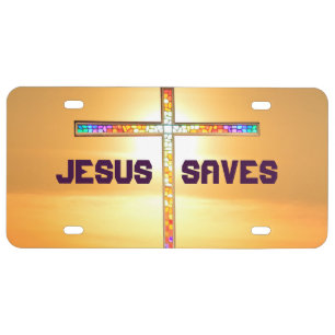 Jesus Saves - cross license plates