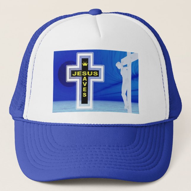 Jesus saves crucifixion picture trucker hat (Front)