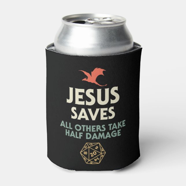 Jesus Saves DM Dragon D20 Dice Gift RPG Role Playi Can Cooler (Can Front)