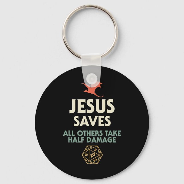 Jesus Saves DM Dragon D20 Dice Gift RPG Role Playi Keychain (Front)